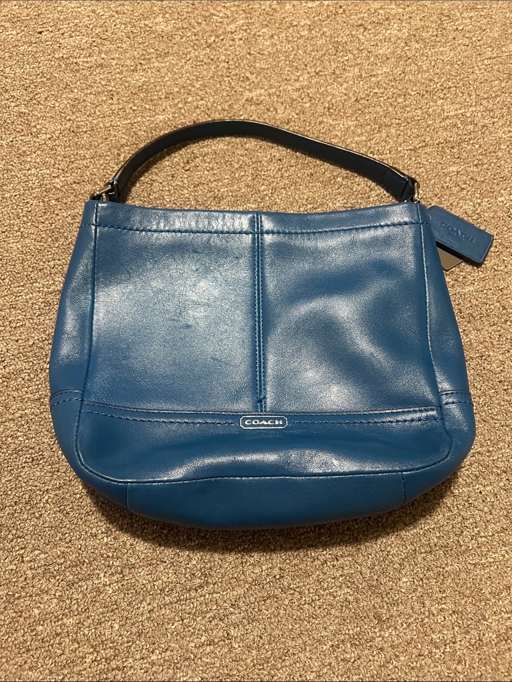 Coach Teal-Blue Leather Shoulder Hobo